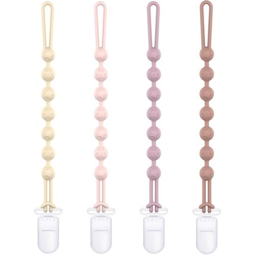 Cuddle Campus Silicone Pacifier Clip Holder with One Piece Design,Soft Flexible Binky Clips with Texture for Baby Boy and Girl Pack of 4 Plastic Clip