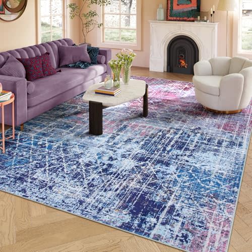 Zealude Abstract Boho Blue Pink Rugs for Bedroom Girls Kids, Washable 8x10 Area Rug for Living Dining Room, Colorful Preppy Non Slip Modern Pastel Carpet for Nursery Girls Room Playroom (8 x 10)