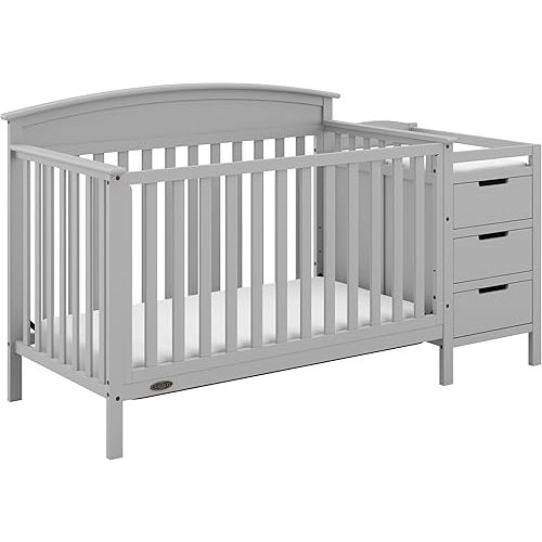 Graco Benton 5-in-1 Convertible Crib and Changer (Pebble Gray) – Crib and Changing Table Combo, Includes Water-Resistant Changing Pad, 3 Drawers, Converts to Toddler Bed, Daybed and Full-Size Bed