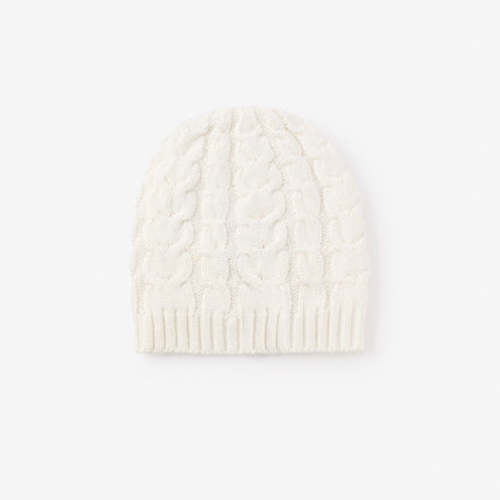 Whisper White Horseshoe Cable Knit Baby Hat – Elegant Baby
