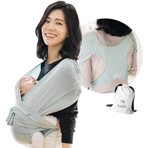 Konny Original Baby Carrier SoftBreeze Luxury Carrier Wrap, Easy to Wear Baby Wrap Carrier, Perfect Essentials Cloths for Newborn Babies up to 44 lbs, (Mint, 2XL)