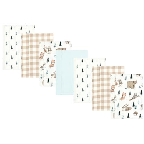 Hudson Baby Unisex Baby Cotton Flannel Burp Cloths, Boy Woodland Pals 7-Pack, One Size