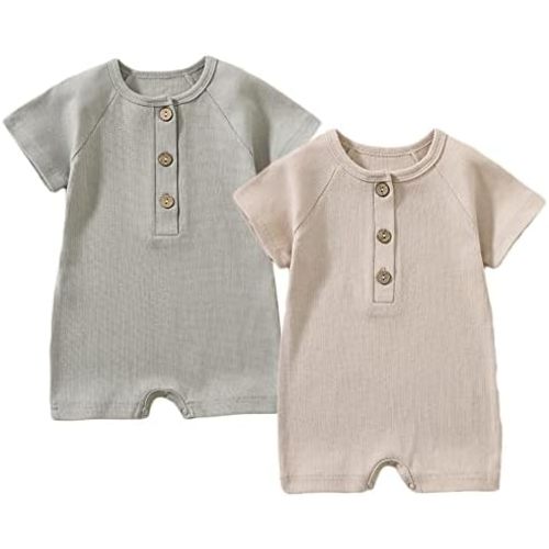 Baby Boys Girls 2 Pack Romper Jumpsuits Short Sleeve One Piece Clothes Sets