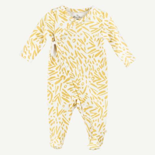 Organic Yellow Jungle Leaf Print Footed Sleep & Play | Oliver & Rain