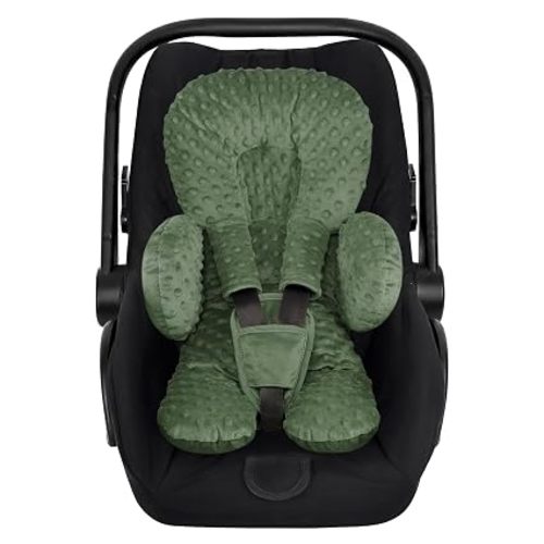 Infant Car Seat Insert for Newborn Boys Girls, Extra Thick & Soft Minky Preemie Car Seat Head Body Support Cushion with Strap Pads, Perfect for Stroller, Baby Swing, Bouncer, 2-in-1 Reversible, Green