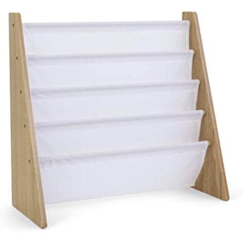 Humble Crew, 4 tier, Natural/White Kids Book Rack Storage Bookshelf with Deep Sleeves, Universal
