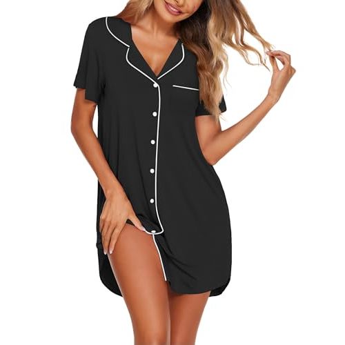 Ekouaer Womens Cotton Nightgowns Button Down Sleep Shirts Soft Night Shirts Night Dress