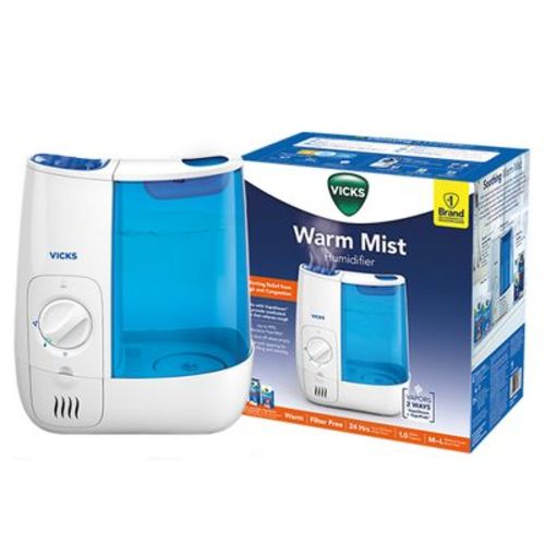 Vicks Warm Moisture Humidifier - White/Blue: For Rooms 300-500 Sq Ft, No Filter Needed, 24-Hour Run Time