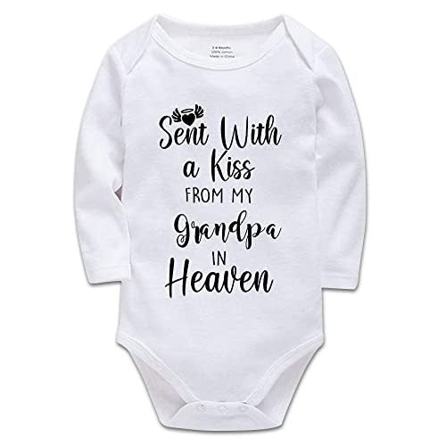 Baby Onesie,Sent with A Kiss from My Grandpa in Heaven-Newborn Infant Baby Bodysuit White Long Sleeve 0-24 Months
