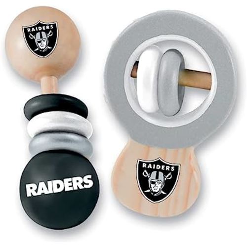 BabyFanatic Wood Rattle 2 Pack - NFL Las Vegas Raiders - Officially Licensed Baby Toy Set