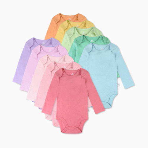 Honest Baby Clothing 10-Pack Organic Cotton Long Sleeve Bodysuits - Rainbow Pinks, Newborn, 10
