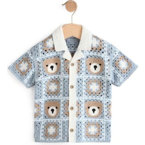 Kids' Teddy Cotton Blend Crochet Button-Up Shirt, 12-18M