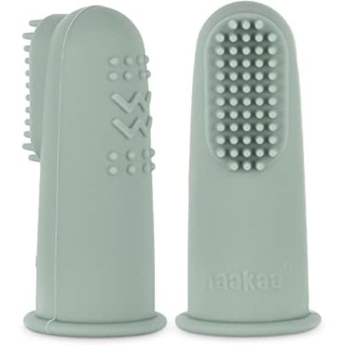 haakaa Baby Toothbrush, Soft Food Grade Silicone Baby Teether Finger Tooth Brush for Toddler, Baby First Toothbrush Infant Teething Toys Training Toothbrush, 0 Months+,2 Pack, Pea Green