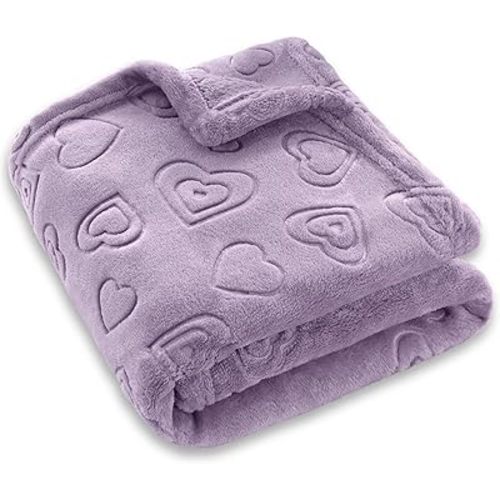 BORITAR Baby Blanket with Heart Design for Girls Ultra Soft Fleece Warm and Lightweight Blankets for Infant Toddler Newborn, 30x40 Inch, Purple