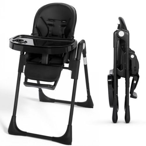 Kinder King Foldable High Chair for Baby, Toddler Feeding Chair with Detachable Double Trays, Black