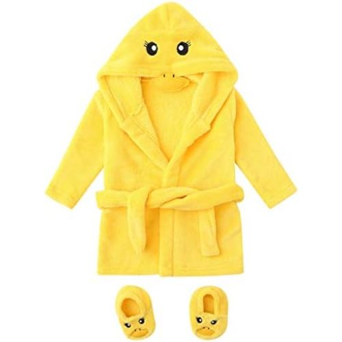 Baby Robe Hooded Robe Warm Soft Plush Bathrobe Bath Towel Robe Spa Set Baby Bathrobe Towel & Slippers