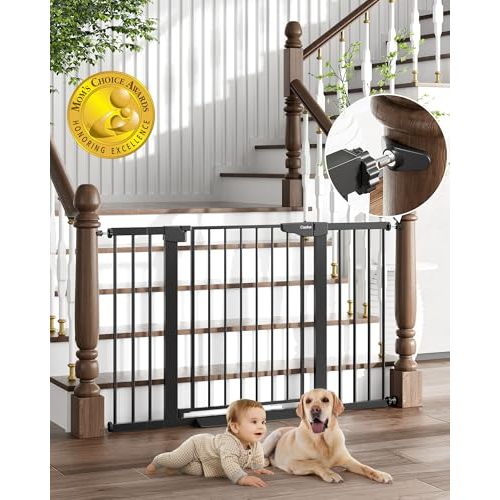 Cumbor 29.7-51.5" Baby Gate Extra Wide, Safety Dog Gate for Stairs Easy Walk Thru Auto Close Pet Gates for The House, Doorways, Child Gate Includes 4 Wall Cups, Black-Mom's Choice Awards Winner