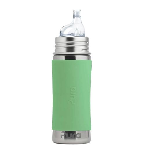 Pura Kiki 11oz/325ml Stainless Steel Sippy Cup Bottle w/Sleeve, Plastic-Free, MadeSafe Certified, Medical-Grade XL Silicone Sipper Spout Fast Flow for Kids, Toddlers, Babies & Infant - Moss