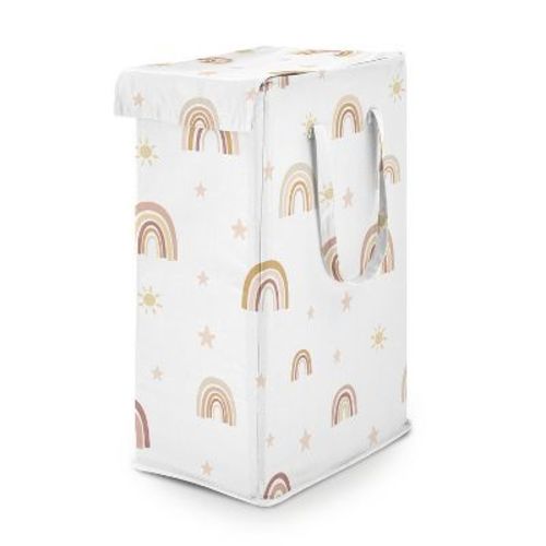 Sweet Jojo Designs Girl Foldable Laundry Hamper with Handles Boho Rainbow Pink Yellow and Beige