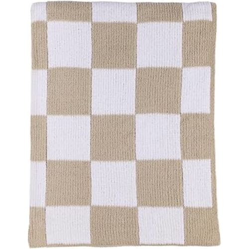 Living Textiles Taupe Check Chenille Knitted Soft Baby Blanket - Reversible Premium Cozy Fabric for Best Comfort - for Infant,Toddler,Newborn,Nursery,Boy,Girl,Throw,Crib,Stroller