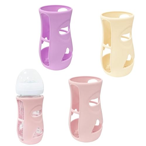 3 Pack Glass Baby Bottle Sleeve for Philips Avent Glass Bottle, Anti Breakage Bottle Holder for Baby for Phillips Avent Anti Colic Bottles 8 oz (3, Pink + Purple + Beige, 8 oz) - 8 Ounce