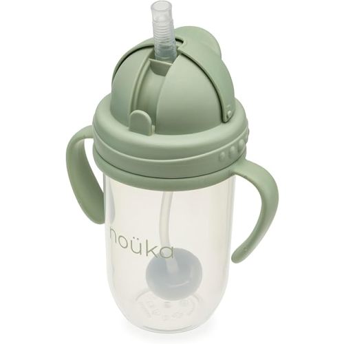 nouka Weighted Straw Cup with Click Top Lid | Leak Proof and Easy Grip | Removable Handles | Moss