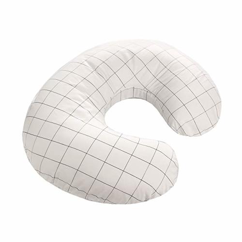 LAT Nursing Pillow Cover,100% Natural Cotton Breastfeeding Pillow Slipcover,Extra Soft and Snug on Baby Nursing Pillow(White Grid) - White grid