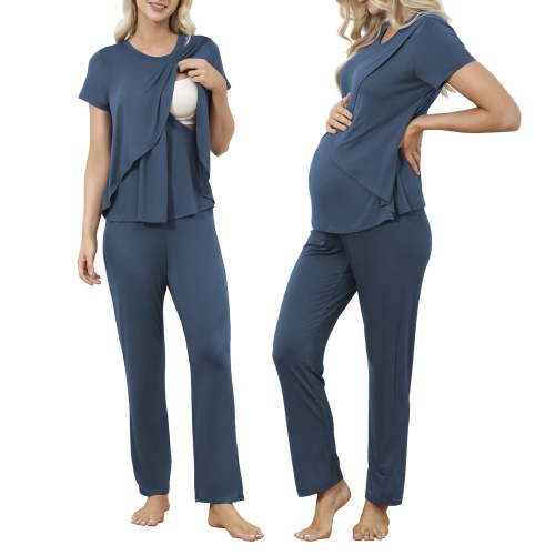 Zando Womens Maternity Nursing Pajamas Set Layer Soft Postpartum Lounge Set for Woman Tulip Hem Breastfeeding Woman PJ 2 Piece set