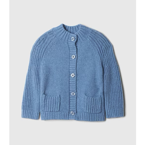 Baby CashSoft Shaker-Stitch Mockneck Cardigan in blue, size: 3-6 M