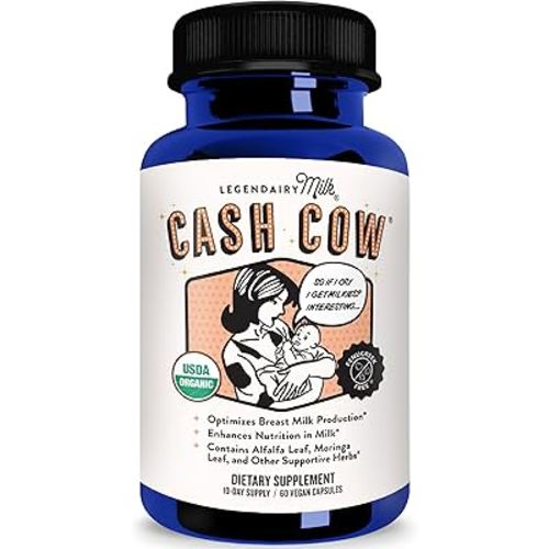 Legendairy Milk Cash Cow Lactation Supplement, Moringa, Alfalfa, and Goat's Rue Breastfeeding Supplement for Milk Supply Increase, Fenugreek-Free, Certified Organic, Vegan, Non-GMO, 60 Capsules