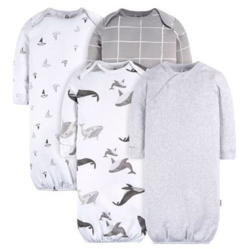 Gerber Baby Boys' Gowns with Mitten Cuffs, 4-Pack, Navy Dogs, 0-3 months