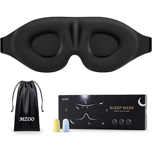 MZOO Luxury Sleep Eye Mask for Side Sleeper Men Women, Zero Eye Pressure 3D Sleeping Mask, Light Blocking Patented Design Night Blindfold, Soft Eye Shade Cover for Travel, Black