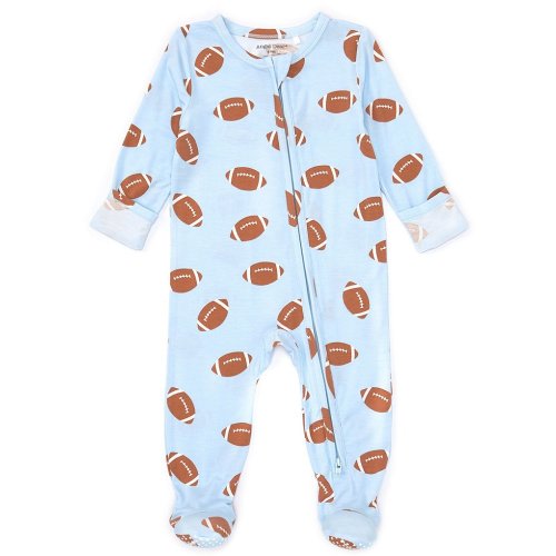 Angel Dear Baby Boys Newborn-9 Months Long Sleeve Football Printed Zipper Footie Coverall