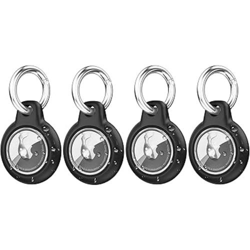Upgrade Waterproof Airtag Holder 4 Pack with Apple Airtag Keychain, Hard PC Air Tag Case, Shockproof and Scratchproof Air tag Holder, Airtags Accessories for Apple Tag - Black+Black+Black+Black