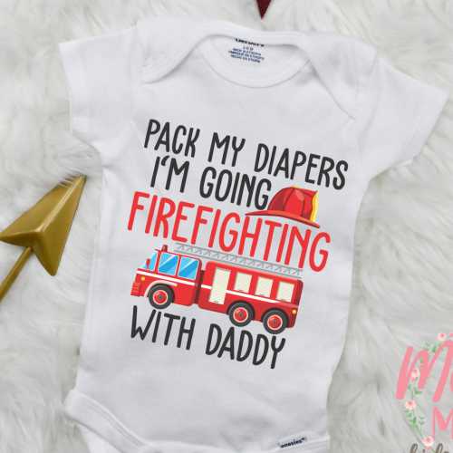 Pack My Diapers I'm Going Firefighting With Daddy Onesies® Bodysuit | Baby Onesie | Baby Shower Gift | Baby Boy Onesie | Fireman Bodysuit