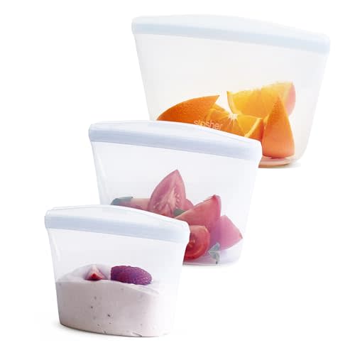 Stasher Premium Silicone Reusable Food Storage Bags, 3-Pack, Clear, Multi-Use Food Storage Bags, Lunch Bag, Travel Containers, BPA Free, Leak-free, Dishwasher-Safe, Eco-friendly