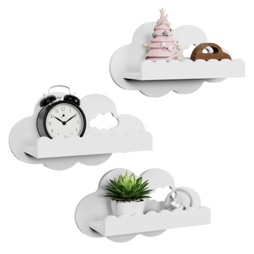 Harriet Bee White Cloud Floating Bookshelf, 11.6" Nursery Wall Decor, Floating Bookshelf For Kids Room, White Book Shelf Decor(Set of 3) 7.1" H x 11.6" W x 4.7" D | Wayfair