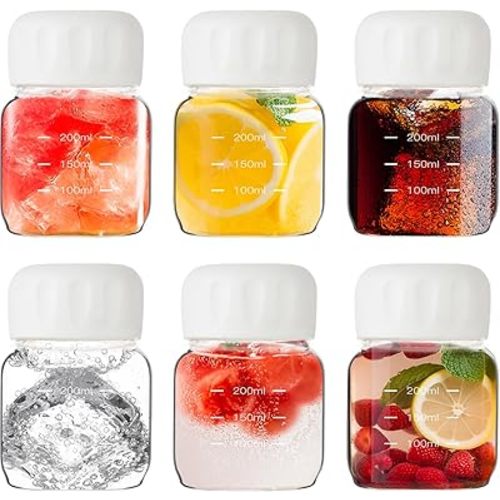Danmu Glass Juice Bottles with Lids 10oz,Juicing Bottles Reusable Glass 100% Leakproof for Juicing,Water,Kombucha,Milk,Fruit Drinks,Milkshake,Borosilicate Glass,6 Pack,Dishwasher Safe
