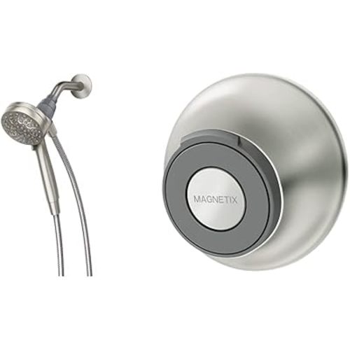 Moen 26100EPSRN Engage Magnetix 3.5-Inch Six-Function Handheld Showerhead with 186117SRN Magnetix Remote Dock, Spot Resist Brushed Nickel