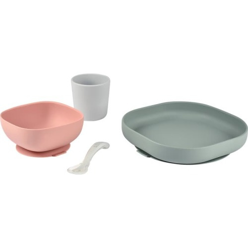 BEABA 4-Piece Silicone Suction Baby Feeding Set, Eucalyptus