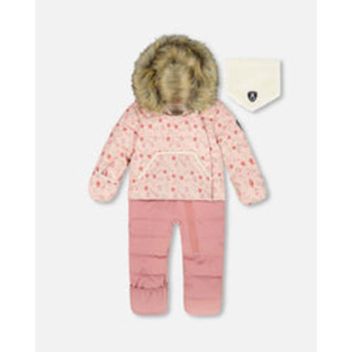 One-Piece Baby Snug Snowsuit Designed For Car Seat Pink Mini Flowers