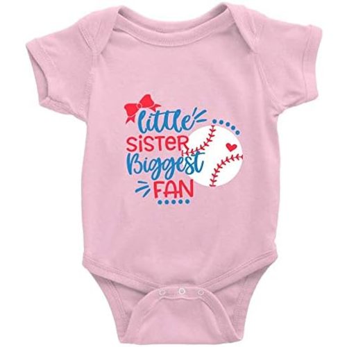 0-24 Months Little Sister Biggest Baseball Fan Cotton Short Sleeve Crawl Baby Onesie