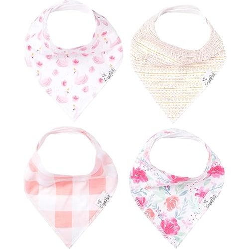 Copper Pearl Baby Bandana Bibs - 4 Pack Soft Cotton Baby Bibs for Drooling and Teething, Absorbent Drool Bibs for Baby Girl and Boy, Adjustable to Fit Newborns to Toddlers, Tons of Styles (June)