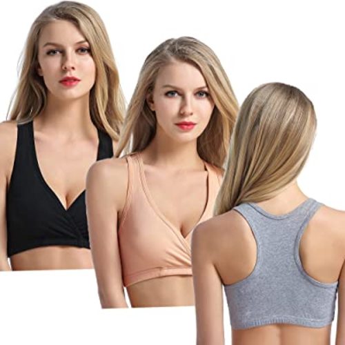 CAKYE 3 Pack Maternity Nursing Sleep Bra Breastfeeding Cotton Bralette