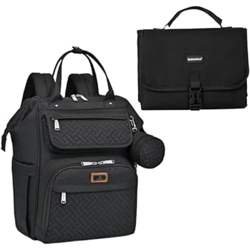 BabbleRoo Portable Changing Pad Black & Travel Diaper Bag Black