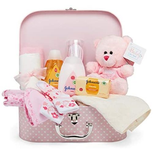 Baby Gift Set – Keepsake Box in Pink with Baby Clothes, Teddy Bear and Gifts for a Baby Girl