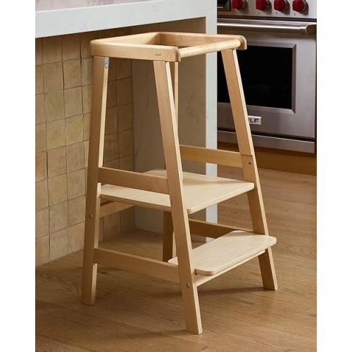 Lalo The Tower - Adjustable Height Toddler Kitchen Stool Helper, Made from Sustainable Birch, Non-Toxic Finish, Supports Up to 200 lbs, Safe and Stylish Helper Tower for Toddlers, Easy to Clean