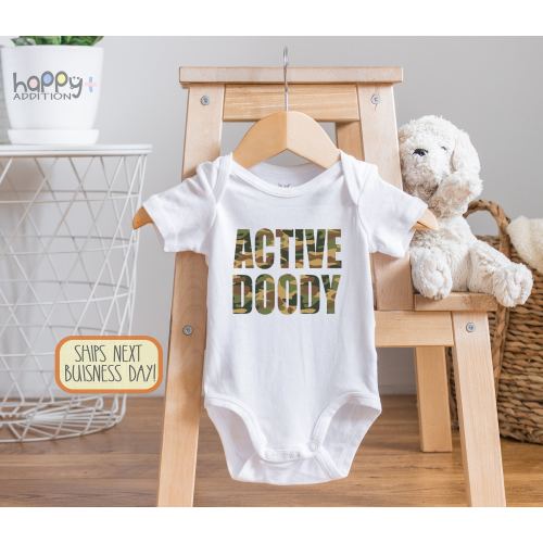 Active Doody Baby , Baby Bodysuit, Funny Poop Baby Outfit, Poop There It Is, Funny Gift for Military Dad or Mom, Just Poopin, Army, Onesie®