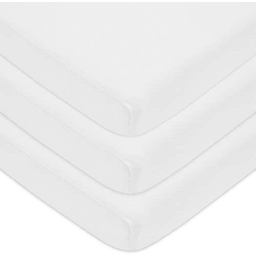 American Baby Company 100% Natural Cotton Value Jersey Knit Fitted Portable/Mini-Crib Sheet, Can be used as Medical Sheets for Neonatal Cribette, White, Soft Breathable, for Boys and Girls, Pack of 3