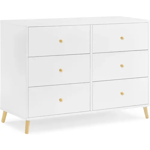 Delta Children Essex 6 Drawer Dresser, Bianca White/Natural